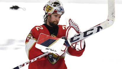 Associated Press - Florida Panthers goaltender Sergei Bobrovsky acknowledges the crowd after his team defeated the Edmonton Oilers in Game 1 of the NHL hockey Stanley Cup Finals, Saturday, June 8, 2024, in Sunrise, Fla. (AP Photo/Michael Laughlin)