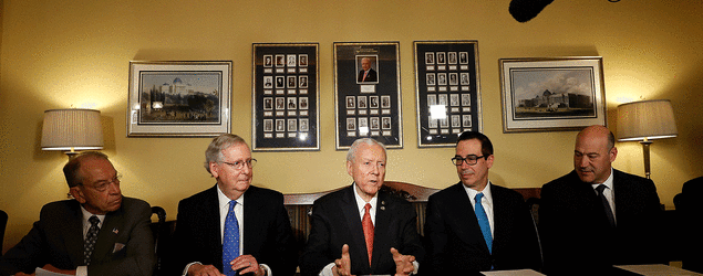 Senior Republican officials introduce the Senate's GOP tax plan. (Aaron P. Bernstein/Reuters)