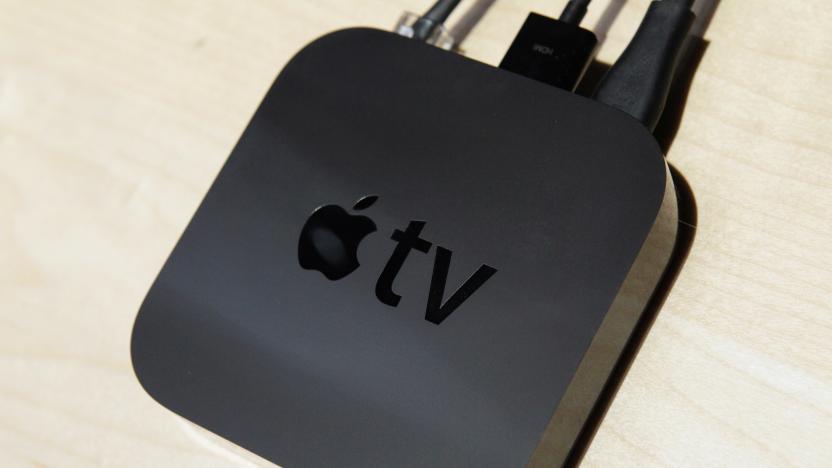 SAN FRANCISCO - SEPTEMBER 01:  The new smaller version of Apple TV is displayed at an Apple Special Event at the Yerba Buena Center for the Arts September 1, 2010 in San Francisco, California. Apple CEO Steve Jobs announced upgraded versions of the entire iPod line, including an iPod Touch that includes a camera and smaller version of Apple TV.  (Photo by Justin Sullivan/Getty Images)