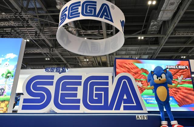 LONDON, ENGLAND - OCTOBER 04: Sonic The Hedgehog poses at the SEGA stand during the Brand Licensing Europe at ExCel on October 04, 2023 in London, England. Brand Licensing Europe (BLE) event is dedicated to licensing and brand extension, bringing together retailers, licensees and manufacturers for three days of deal-making, networking and trend spotting. (Photo by John Keeble/Getty Images)