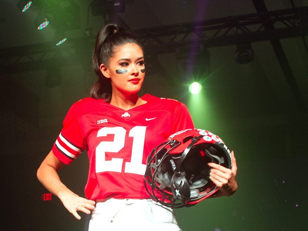 A Miss USA contestant wore an Ohio State football uniform onstage after the team's big loss to Michigan