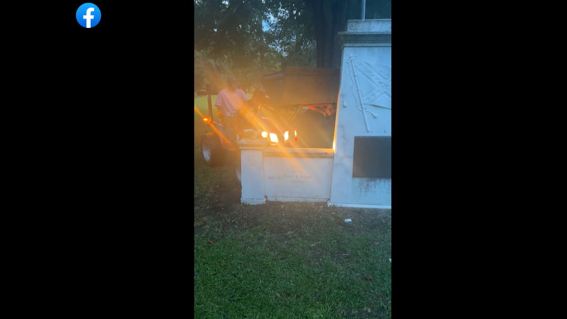 Confederate statue is bulldozed as mayor livestreams it, video shows. ‘Not in my..