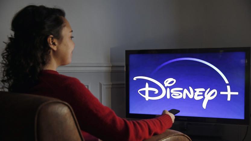 PARIS, FRANCE - DECEMBER 26: In this photo illustration, the Disney + logo is displayed on the screen of a TV on December 26, 2019 in Paris, France. The Walt Disney Company launched its Disney + Streaming Service (Svod) in the United States on November 12, 2019. A month after its launch, Disney Plus has registered 24 million subscribers in the United States, which is very much higher than the forecasts and ambitions of the group, which targeted 20 million subscribers worldwide in 2020.  (Photo by Chesnot/Getty Images)