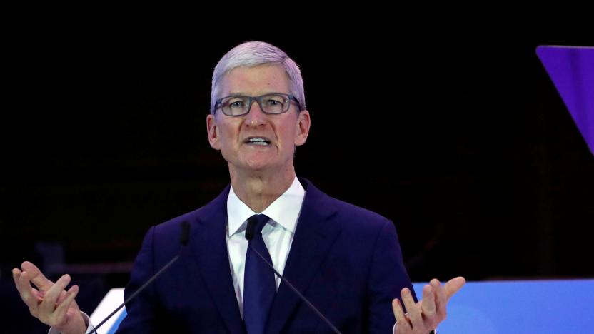 Apple CEO Tim Cook delivers a keynote during the European Union's privacy conference at the EU Parliament in Brussels, Belgium October 24, 2018.  REUTERS/Yves Herman