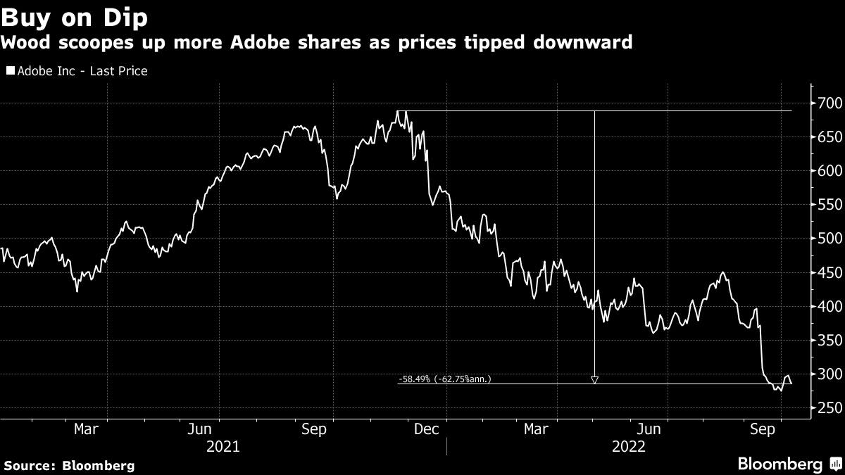Cathie Wood Buys Adobe as Stock Tumbles After $20 Billion Deal