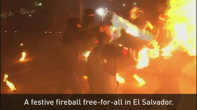 Fireball festival: Locals in El Salvador fling burning rags