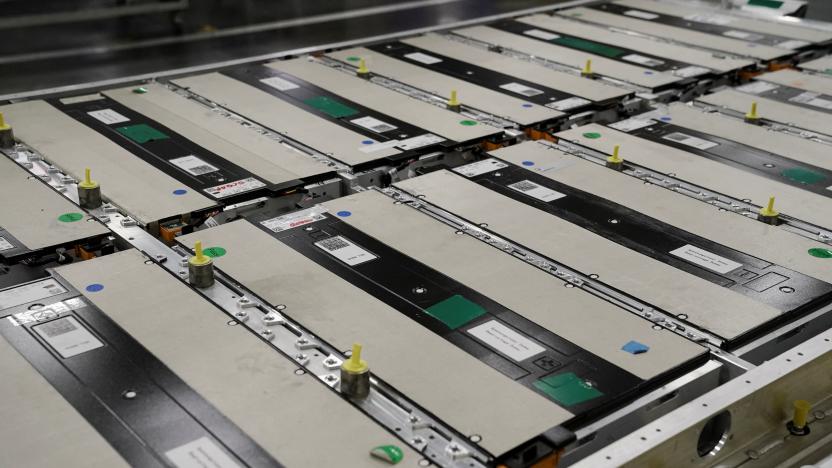 A battery tray with battery modules installed is seen during a tour at the opening of a Mercedes-Benz electric vehicle Battery Factory, marking one of only seven locations producing batteries for their fully electric Mercedes-EQ models, in Woodstock, Alabama, U.S., March 15, 2022. REUTERS/Elijah Nouvelage