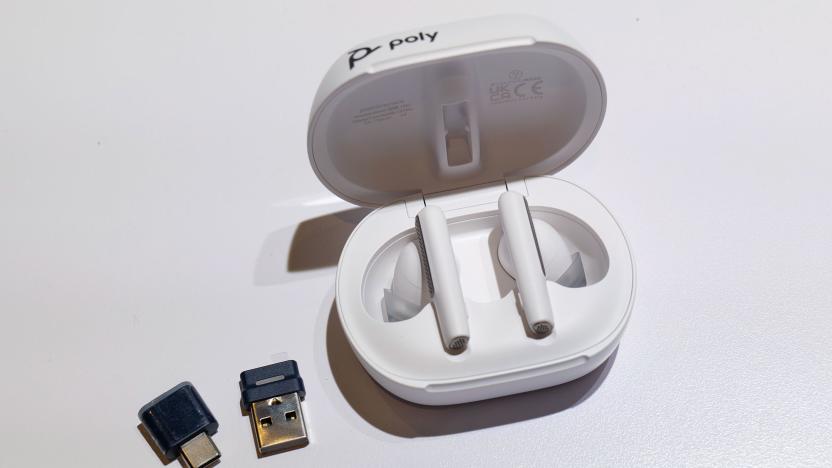 Thanks to a screen built into its charging case and an innovative broadcast mode, Poly's Voyager Free 60+ earbuds boast a couple unique features designed for workers on the go. 