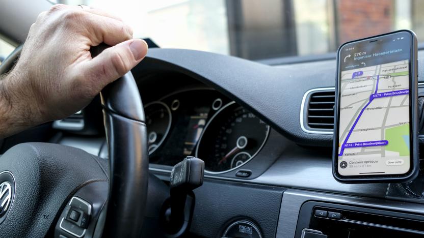 Illustration picture shows a telephone with Waze navigation app in Edegem, Thursday 26 March 2020. From March 18th, new measures are taken to avoid the spread of the Covid-19. BELGA PHOTO DIRK WAEM (Photo by DIRK WAEM/BELGA MAG/AFP via Getty Images)