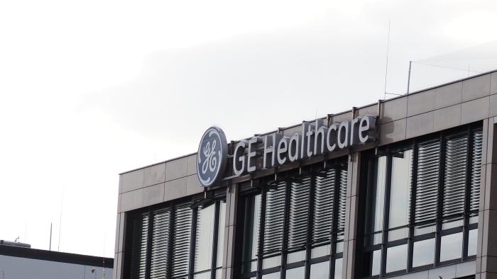 General Electric Company Healthcare corporation german headquarters building with the blue logo ultra HD.