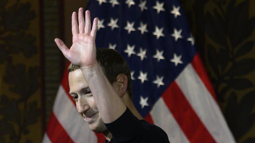 Facebook founder Mark Zuckerberg waves after speaking at Georgetown University in a 'conversation on free expression in Washington, DC on October 17, 2019. (Photo by ANDREW CABALLERO-REYNOLDS / AFP) (Photo by ANDREW CABALLERO-REYNOLDS/AFP via Getty Images)