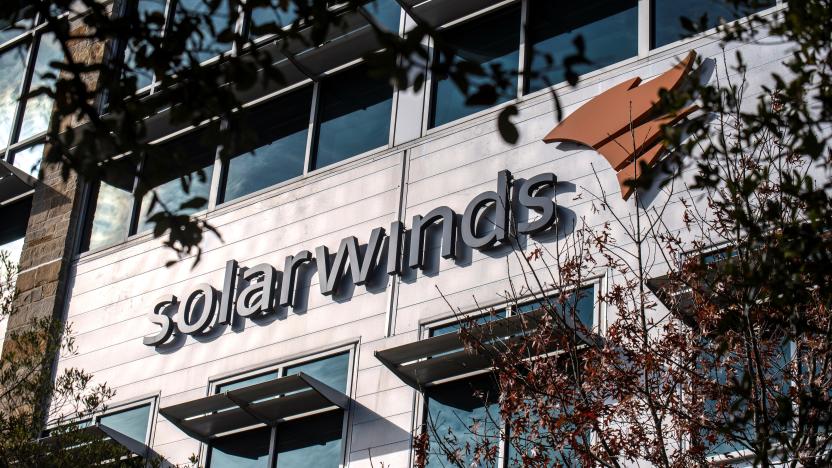 The SolarWinds logo is seen outside its headquarters in Austin, Texas, U.S., December 18, 2020. REUTERS/Sergio Flores