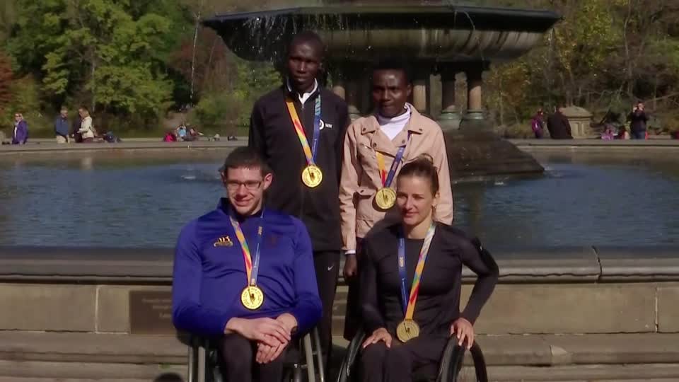 NYC marathon winners celebrate in Central Park