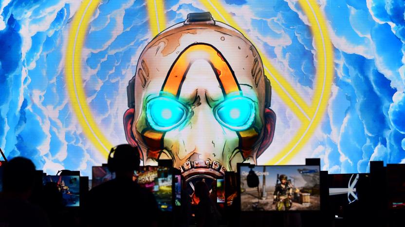 Gaming fans play "Borderlands 3" at the 2019 Electronic Entertainment Expo, also known as E3, in Los Angeles on June 11, 2019. - Gaming fans and developers gather, connecting thousands of the brightest, best and most innovative in the interactive entertainment industry and a chance for many to preview new games. (Photo by Frederic J. BROWN / AFP)        (Photo credit should read FREDERIC J. BROWN/AFP via Getty Images)