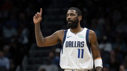 Associated Press - Dallas Mavericks guard Kyrie Irving (11) reacts during the second half of an NBA basketball game against the Charlotte Hornets Tuesday, April 9, 2024, in Charlotte, N.C. (AP Photo/Jacob Kupferman)