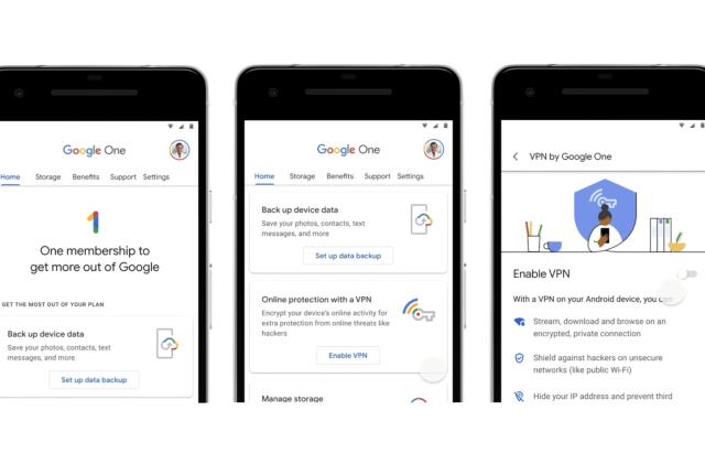 Screenshots showing Google One's app.