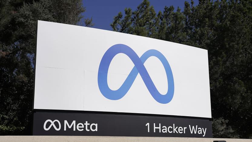 FILE - Facebook's Meta logo sign is seen at the company headquarters in Menlo Park, Calif. on Oct. 28, 2021. Meta CEO Mark Zuckerberg said Tuesday, July 18, 2023, the company is partnering with Microsoft to introduce the next generation of its AI large language model and making the technology known as LLaMA 2 free for research and commercial use. (AP Photo/Tony Avelar, File)