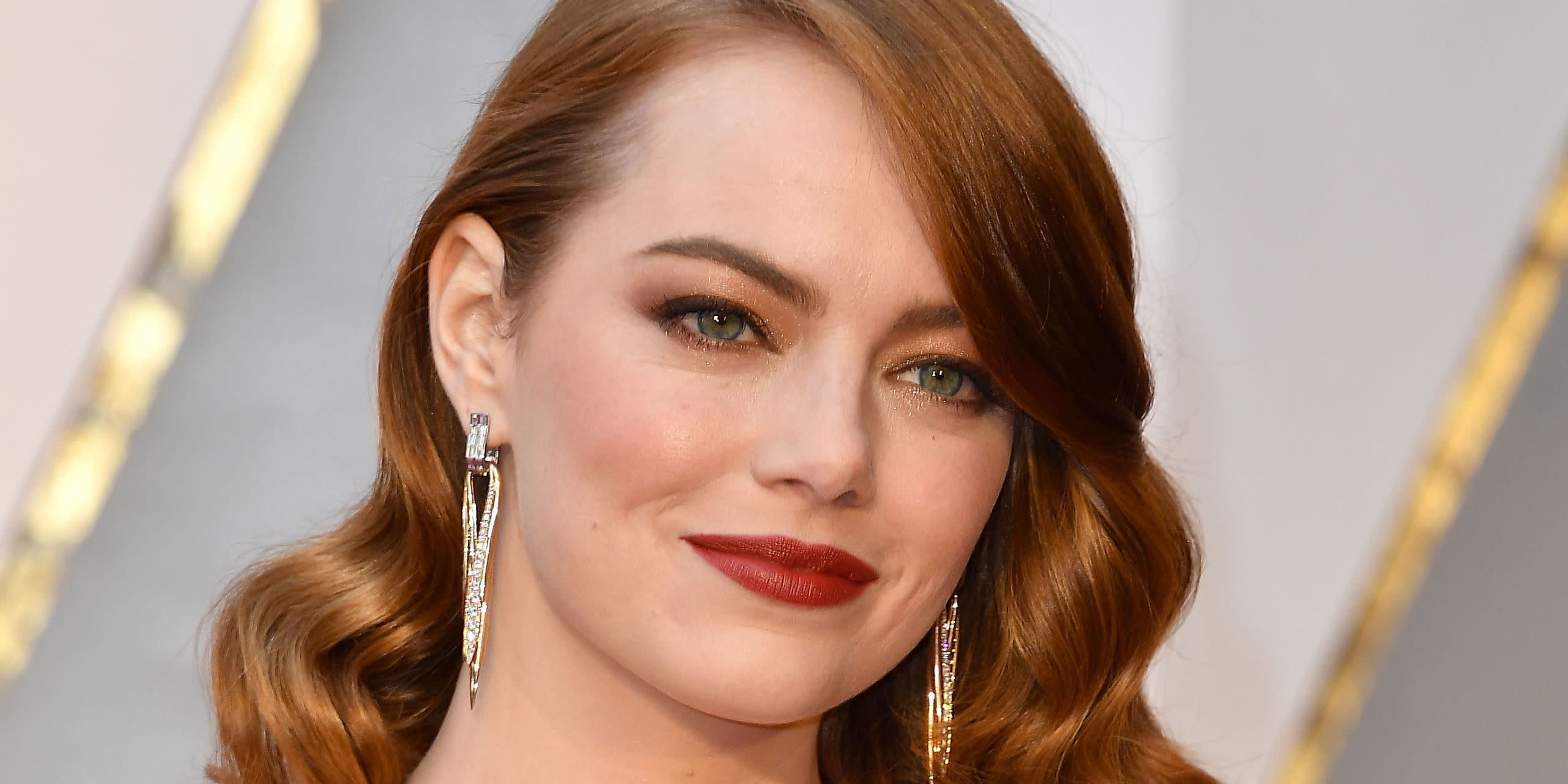 Emma Stone shows off long bleach-blonde hair