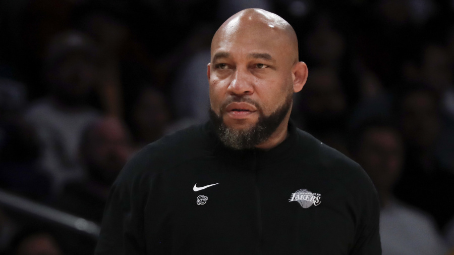 Associated Press - Los Angeles Lakers head coach Darvin Ham reacts during the first half of an NBA basketball game against the Minnesota Timberwolves, Sunday, April 7, 2024, in Los Angeles. (AP Photo/Etienne Laurent)