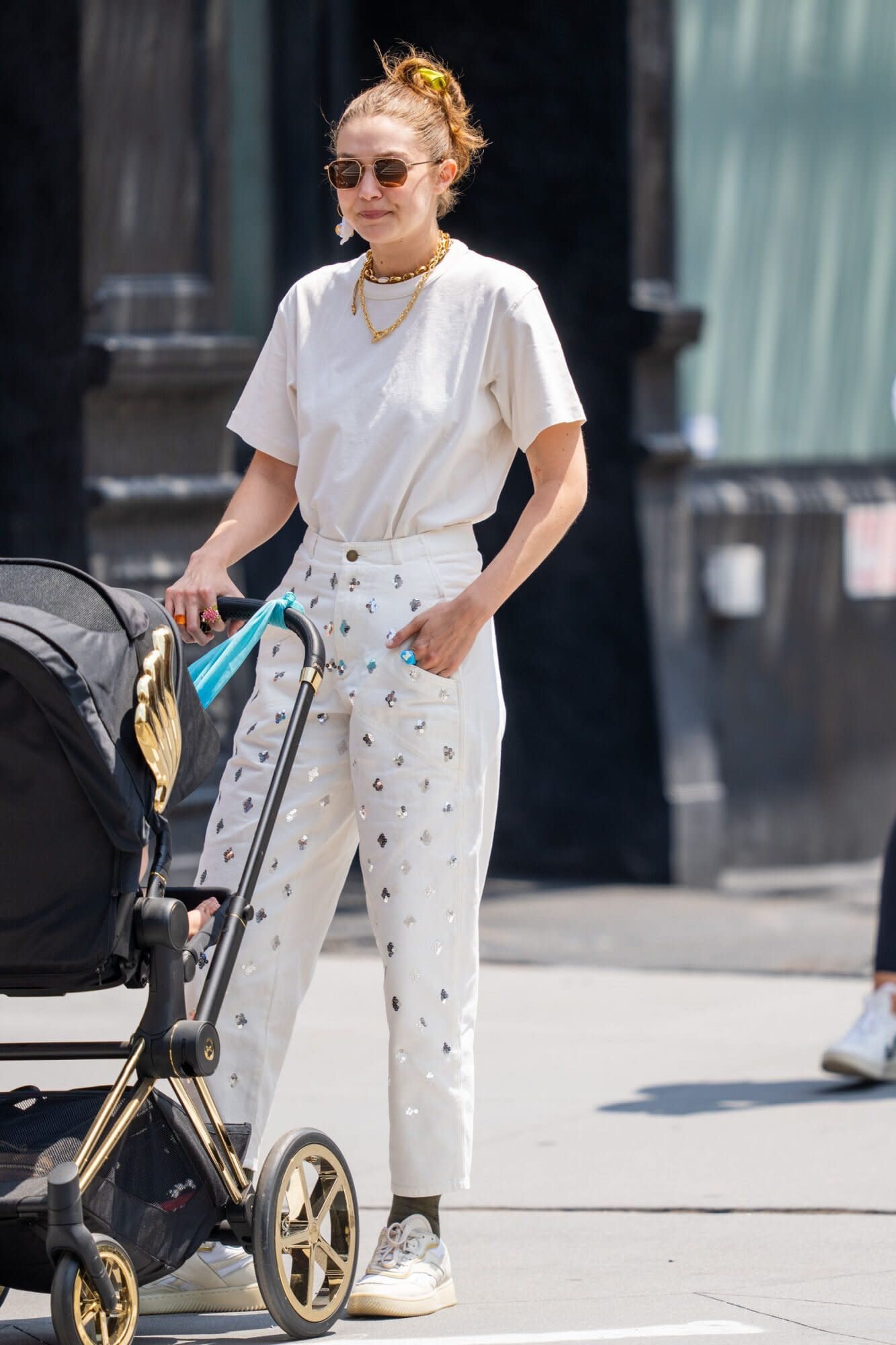 Gigi Hadid Wore The Blingiest White Jeans