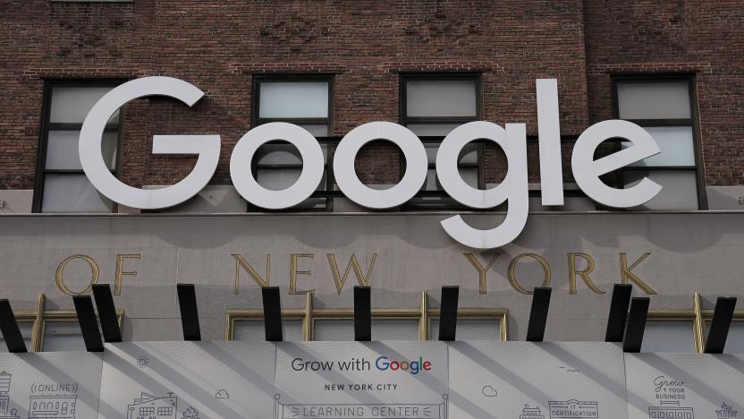 A Google sign is pictured on a Google building in the Manhattan borough of New York City, New York, U.S., October 20, 2020. REUTERS/Carlo Allegri