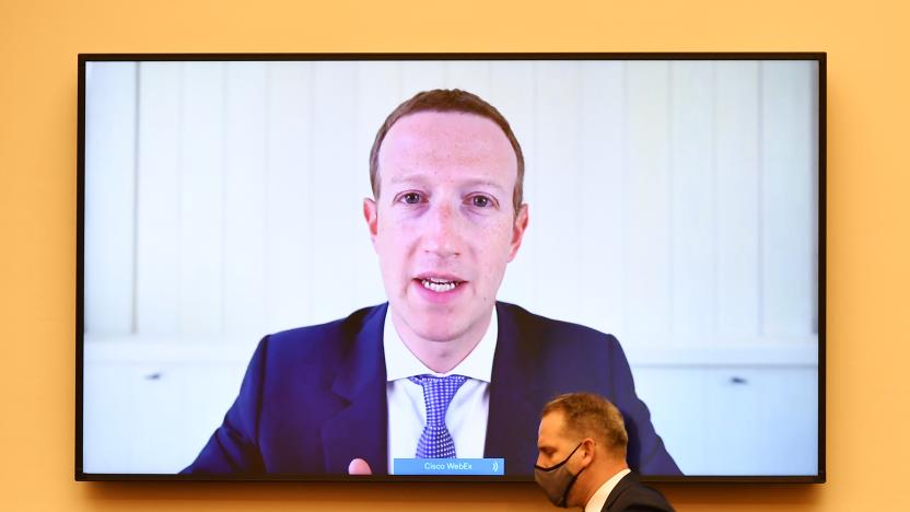 WASHINGTON, DC - JULY 29: Facebook CEO Mark Zuckerberg speaks via video conference during the House Judiciary Subcommittee on Antitrust, Commercial and Administrative Law hearing on Online Platforms and Market Power in the Rayburn House office Building, July 29, 2020 on Capitol Hill in Washington, DC.  (Photo by Mandel Ngan-Pool/Getty Images)