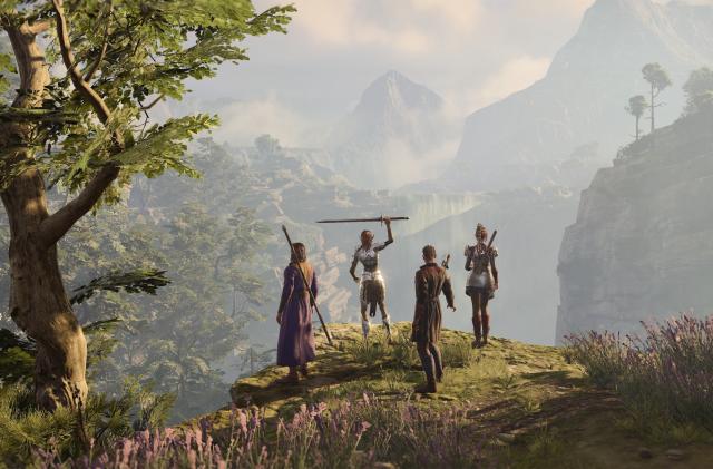 Screenshot from 'Baldur's Gate III' featuring a party of adventurers. 