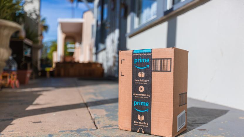 Los Angeles CA, November 11/22/2017: Image of an Amazon packages. Amazon is an online company and is the largest retailer in the world. Cardboard package delivery at front door during the holiday season. shipping package parcel box on wooden floor with protection paper inside. Amazon.com went online in 1995 and is now the largest online retailer in the world.