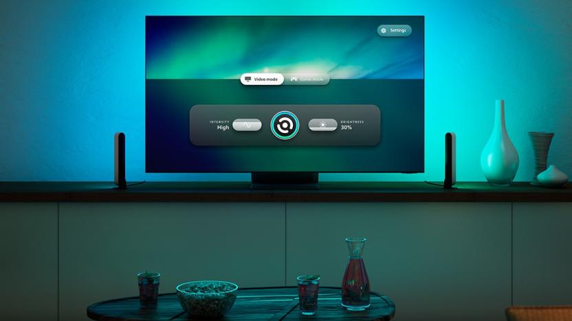 Philips Hue Sync TV app on a Samsung TV with matching background lighting