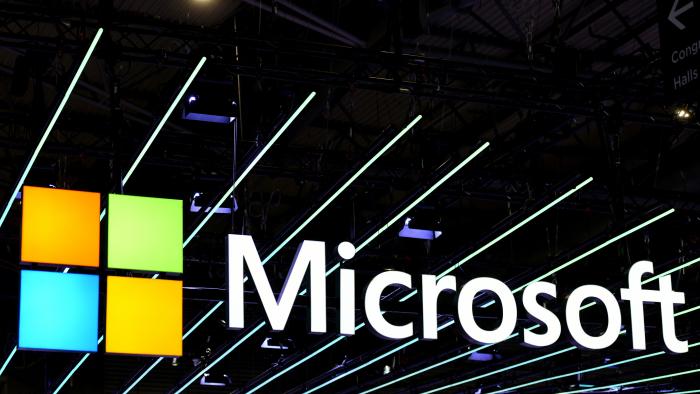 L´HOSPITALET DE LLOBREGAT, BARCELONA, SPAIN - 2024/02/29: A view of the logo of the American company Microsoft at the Mobile World Congress 2024. (Photo by Ramon Costa/SOPA Images/LightRocket via Getty Images)