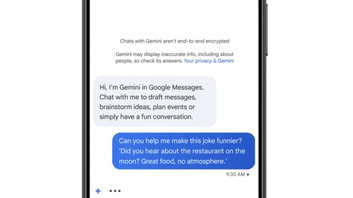 A text conversation showing a user asking Gemini to make a joke funnier
