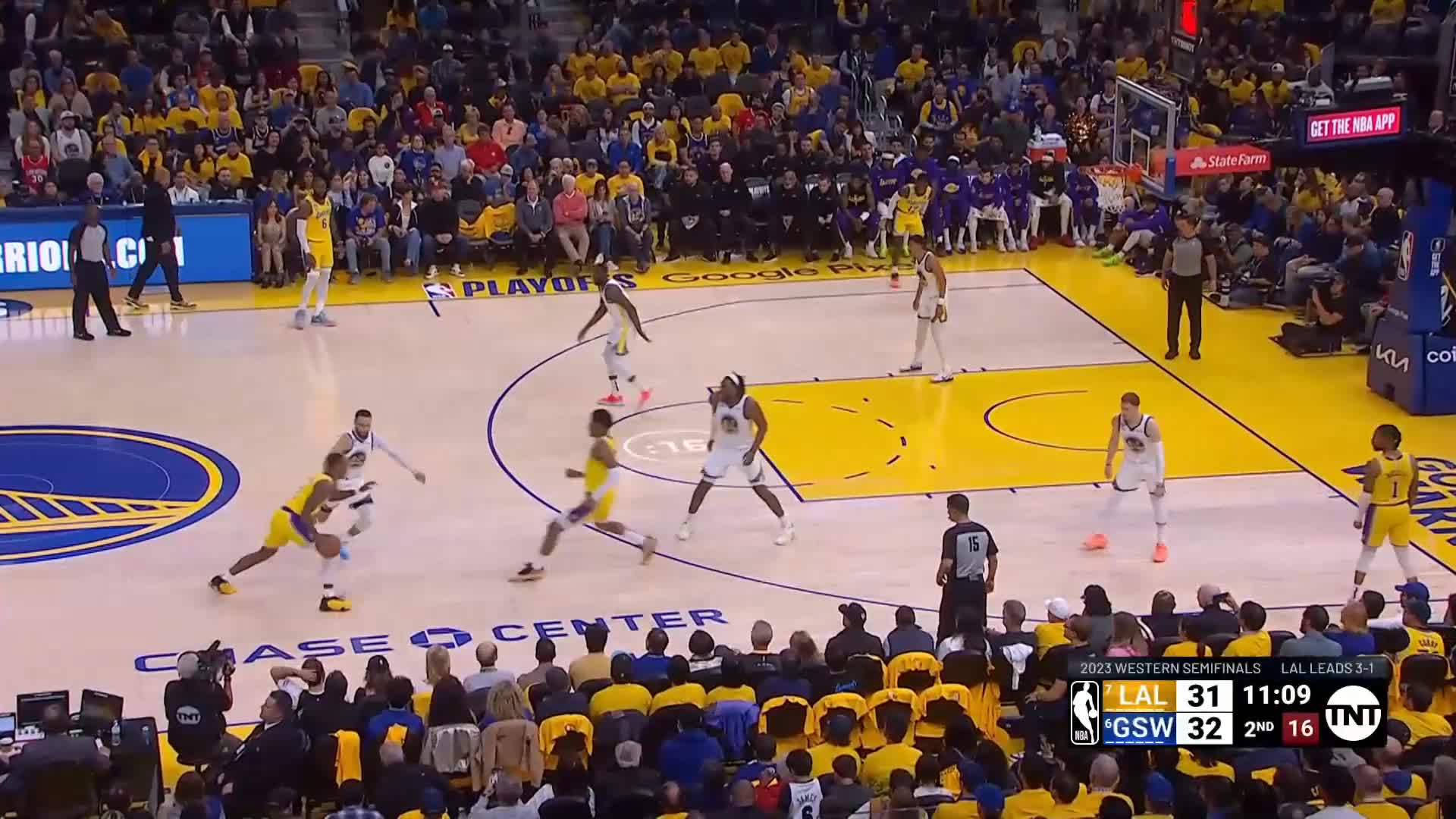 LeBron with a deep 3 vs the Golden State Warriors