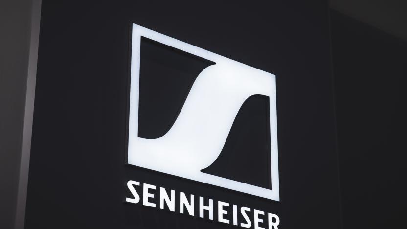 BARCELONA, SPAIN - JANUARY 31: A logo sits illuminated outside the Sennheiser booth at ISE 2023 and IOT Solution World Congress at Fira Barcelona on January 31, 2023 in Barcelona, Spain. Integrated Systems Europe (ISE) is the largest Audio Visual systems integration show in the world, with 850 exhibitors and is organised by Integrated Systems Events. IOTSWC 2023 is the leading event on trends in digital transformation, based on disruptive technologies. (Photo by Cesc Maymo/Getty Images)