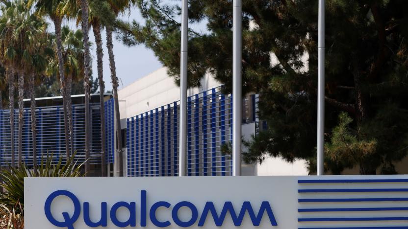 A Qualcomm sign is shown outside one of the company's many buildings in San Diego, California, U.S., September 17, 2020. REUTERS/Mike Blake