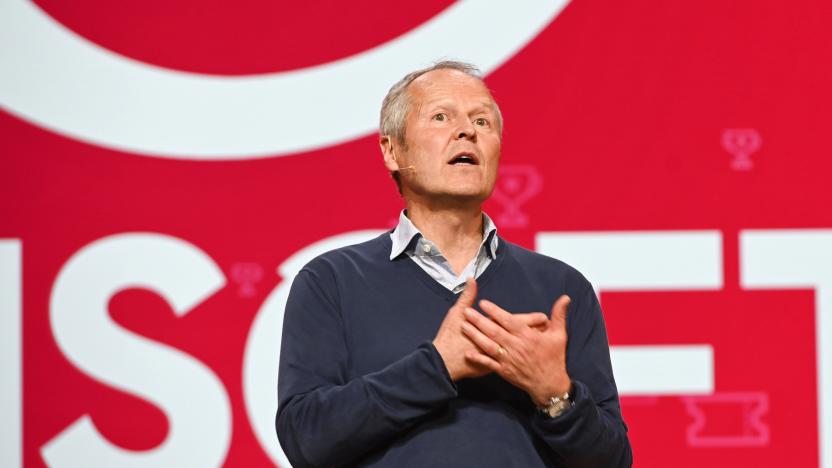 Ubisoft CEO Yves Guillemot speaks on stage at the Ubisoft E3 press conference in Los Angeles, June 10, 2019. - The E3 Electronic Entertainment Expo takes place at the Los Angeles Convention Center June 11-13. (Photo by Robyn Beck / AFP)        (Photo credit should read ROBYN BECK/AFP via Getty Images)