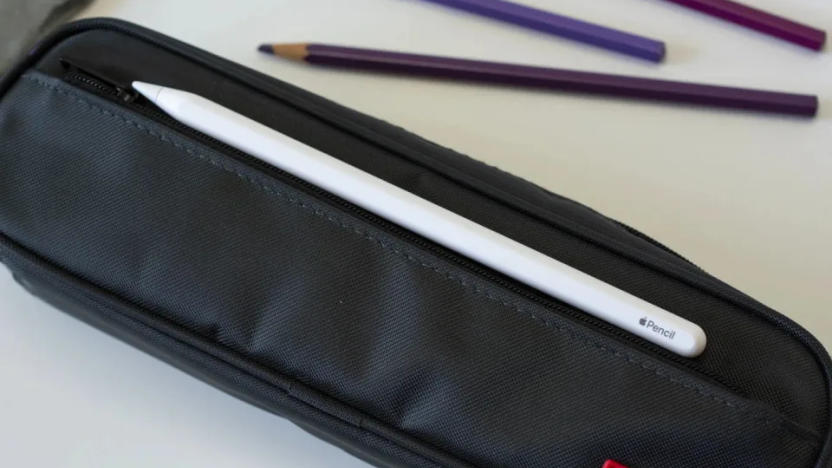 Apple's second generation Apple Pencil on a black pencil case