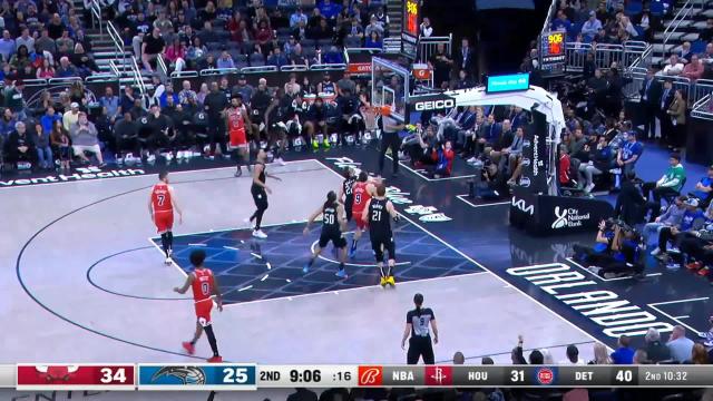 Nikola Vucevic with a block vs the Orlando Magic