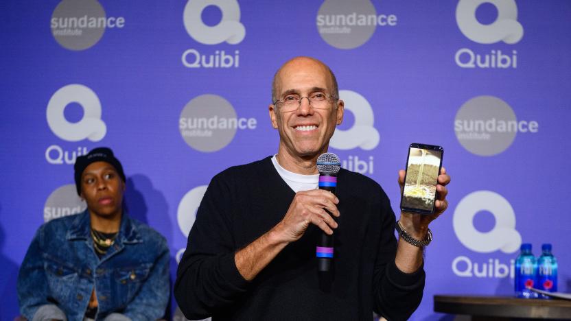 PARK CITY, UTAH - JANUARY 24: Jeffrey Katzenberg demonstrates Quibi's Turnstyle technology at Sundance 2020 on January 24, 2020 in Park City, Utah. (Photo by Daniel Boczarski/Getty Images for Quibi)