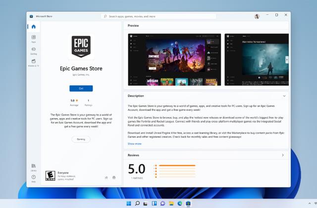 Windows 11 showing Epic Games Store inside Microsoft Store