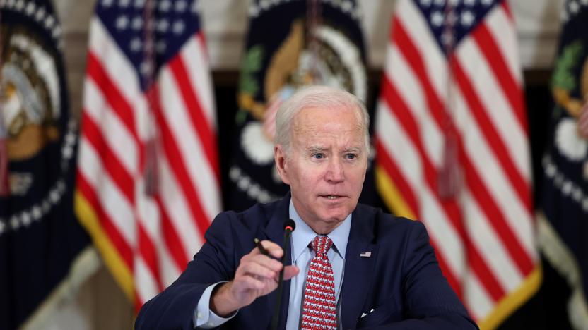 WASHINGTON, DC - APRIL 04: U.S. President Joe Biden holds a meeting with his science and technology advisors at the White House on April 04, 2023 in Washington, DC. Biden met with the group to discuss the advancement of American science, technology, and innovation, including artificial intelligence. (Photo by Kevin Dietsch/Getty Images)