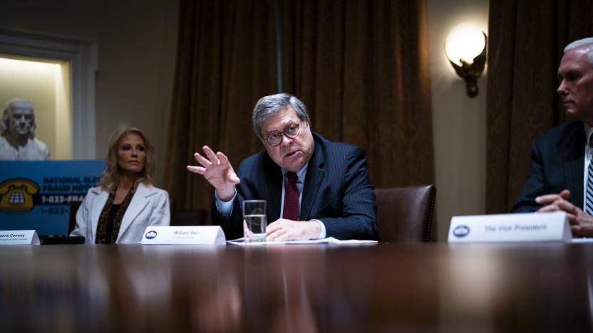 WASHINGTON, DC - JUNE 15:  U.S. Attorney General William Barr speaks during a roundtable on “Fighting for America’s Seniors” at the Cabinet Room of the White House June 15, 2020 in Washington, DC. President Trump participated in the roundtable to discuss the administration’s efforts to “safeguard America’s senior citizens” from COVID-19.  (Photo by Doug Mills-Pool/Getty Images)