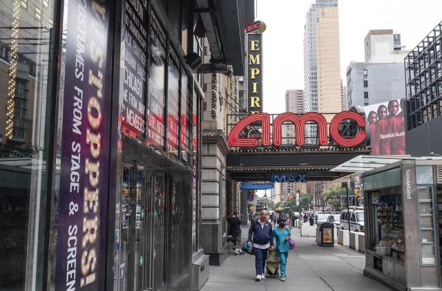 NEW YORK, UNITED STATES - 2021/08/10: View of AMC movie theater in Times Square whose parent company AMC Entertainment announced accepting Bitcoins as payment by the end of 2021. AMC Entertainment CEO Adam Aron adopting the Reddit crowd's lingo announced that he views retail investors as crucial to the movie theater chain's fortunes. In reaction to those announcements the stock gained Monday, August 9, 2021 and is up nearly 9% premarket. (Photo by Lev Radin/Pacific Press/LightRocket via Getty Images)