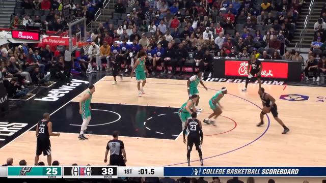 Kawhi Leonard with a last basket of the period vs the San Antonio Spurs