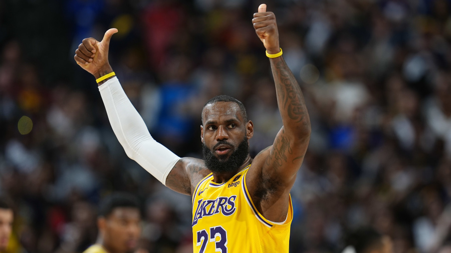 Associated Press - Los Angeles Lakers forward LeBron James gestures for a call in the second half of Game 5 of an NBA basketball first-round playoff series against the Denver Nuggets Monday, April 29, 2024, in Denver. (AP Photo/David Zalubowski)