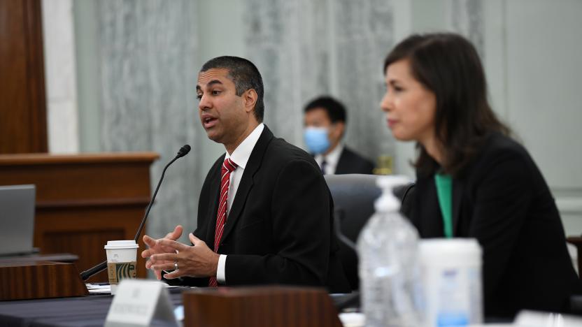 Ajit Pai, Chairman, Federal Communications Commission testifies during an oversight hearing held by the U.S. Senate Commerce, Science, and Transportation Committee to examine the Federal Communications Commission (FCC), in Washington, U.S. June 24, 2020.    Jonathan Newton/Pool via REUTERS