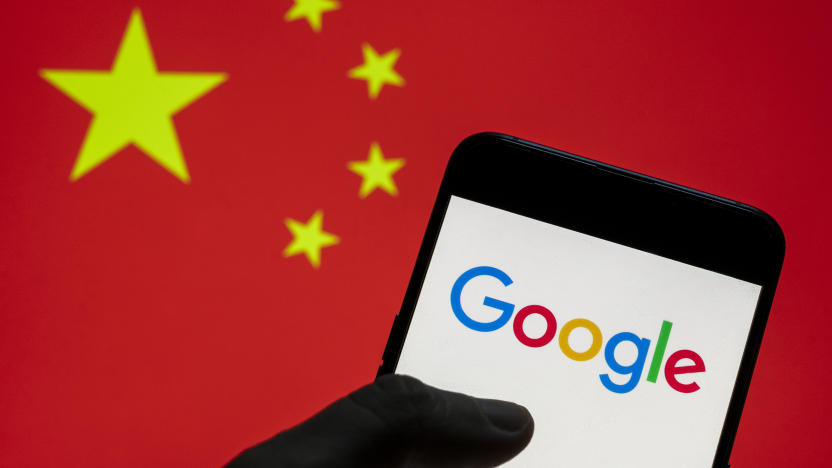 CHINA - 2021/03/28: In this photo illustration the American multinational technology company and search engine Google logo seen on an Android mobile device with People's Republic of China flag in the background. (Photo Illustration by Budrul Chukrut/SOPA Images/LightRocket via Getty Images)
