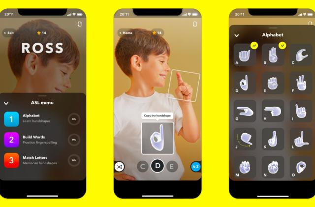 Snapchat American Sign Language lens with alphabet