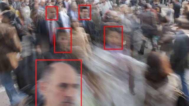 Facial recognition used on pedestrians on a New York Street.