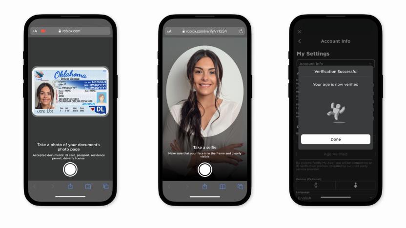 Roblox's identity verification for ages 17 and older. 
