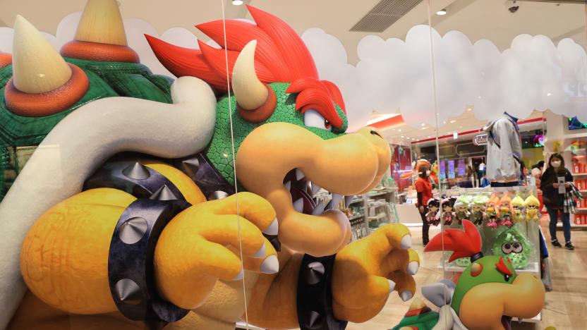 TOKYO, JAPAN - 2021/03/03: Decorative Bowser sticker on a glass wall inside Nintendo Tokyo store in Shibuya. (Photo by Stanislav Kogiku/SOPA Images/LightRocket via Getty Images)